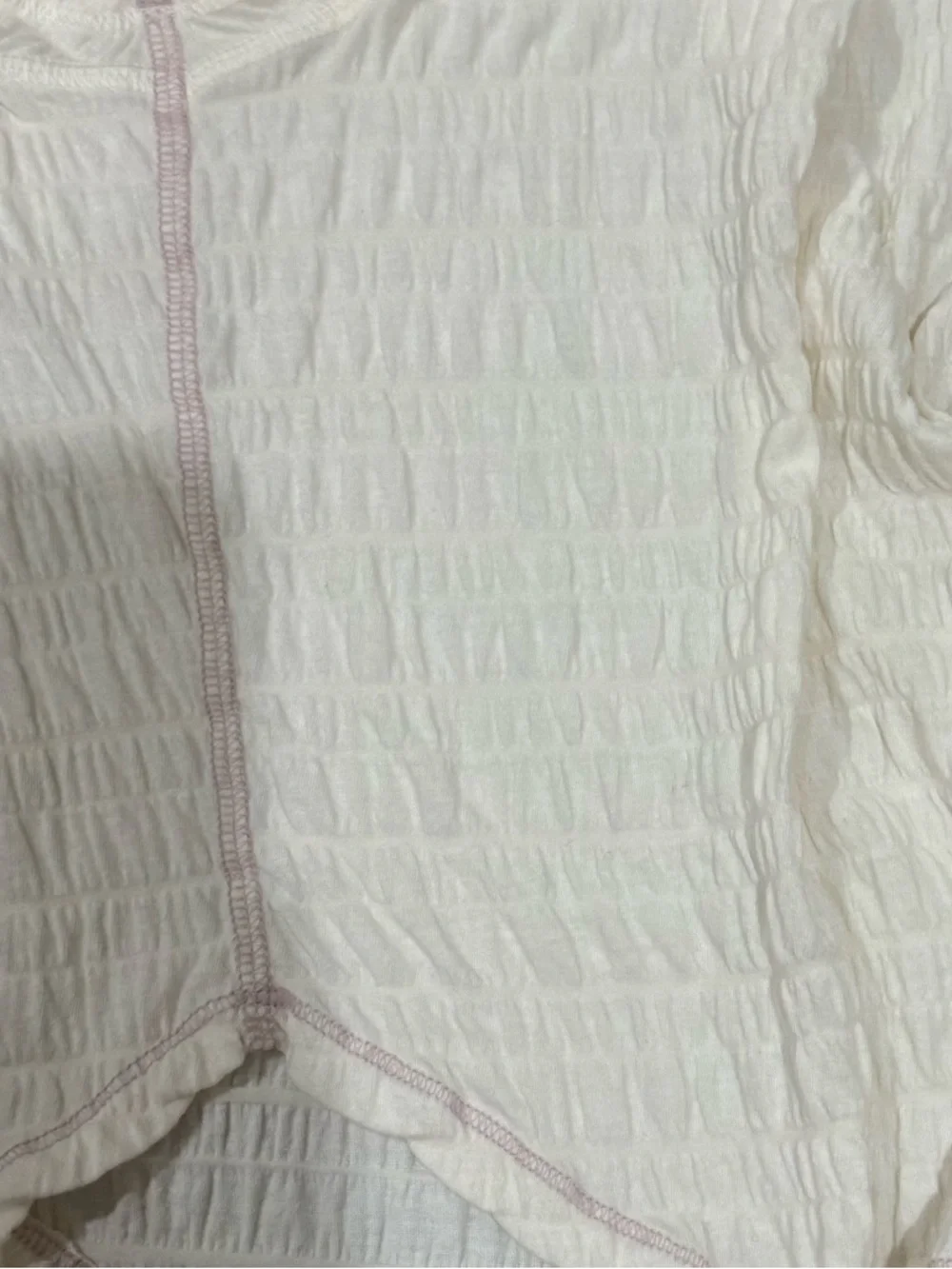 Free People Smocked Baby Tee Womens XS White Lavender Contrast Stitch Texture - Picture 4 of 6